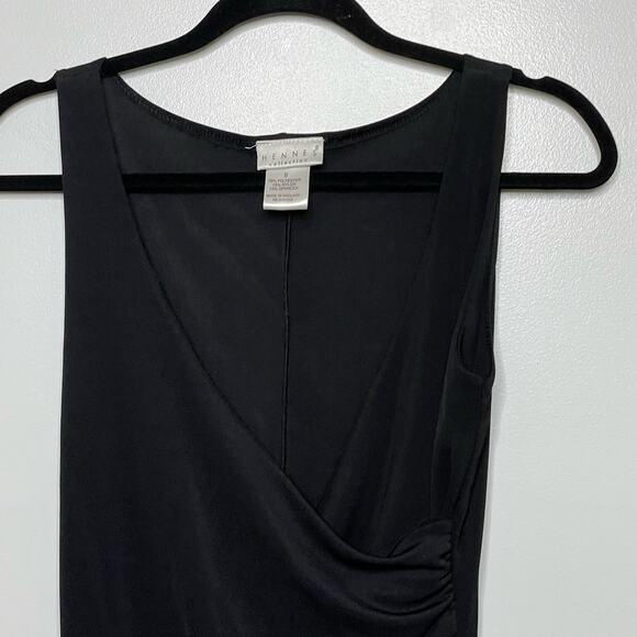Y2K Hennes Collection Wrap Dress Midi Length Sleeveless Ruched Side Sexy Black 8 - Picture 4 of 10